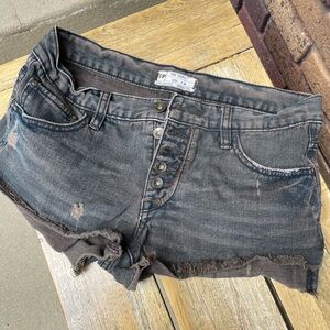Free People Gray Jean Shorts Distressed Denim